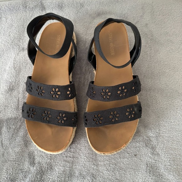 Steve Madden Kimbrly Espadrille Platform Sandal Girls Sz 4‎ Black Beach Vacation - Picture 4 of 10